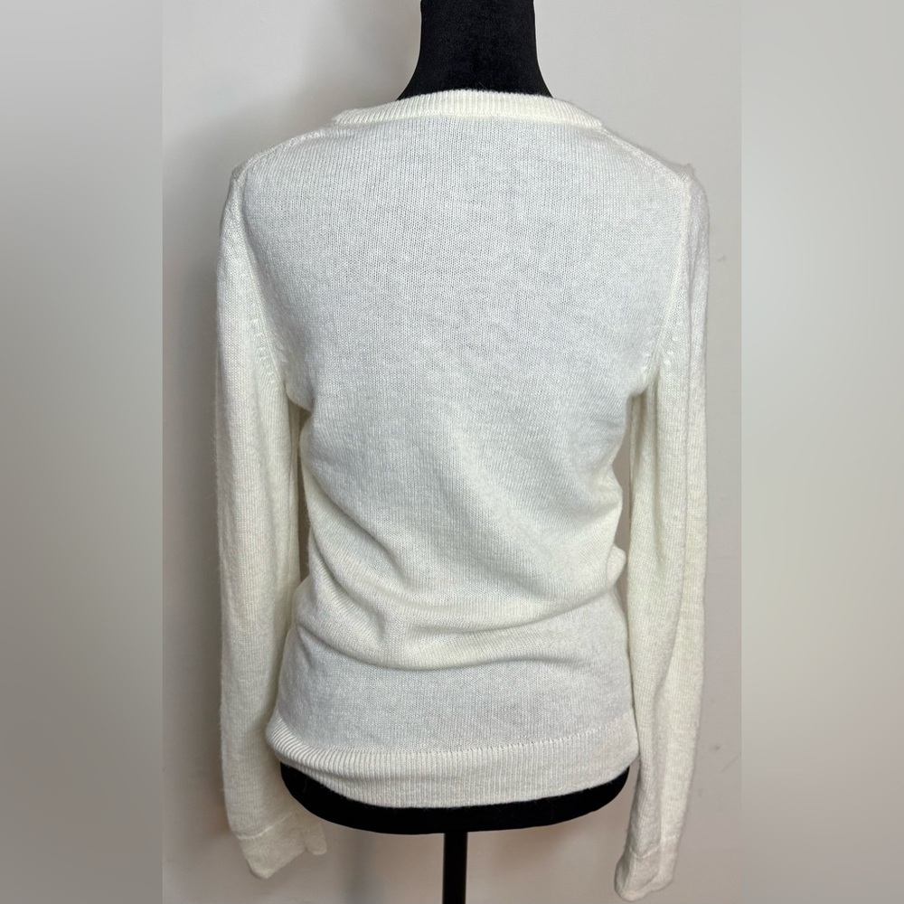 Talbots classy preppy chic casual Cream & Gold Christmas sweater wool blend XS - Picture 4 of 7